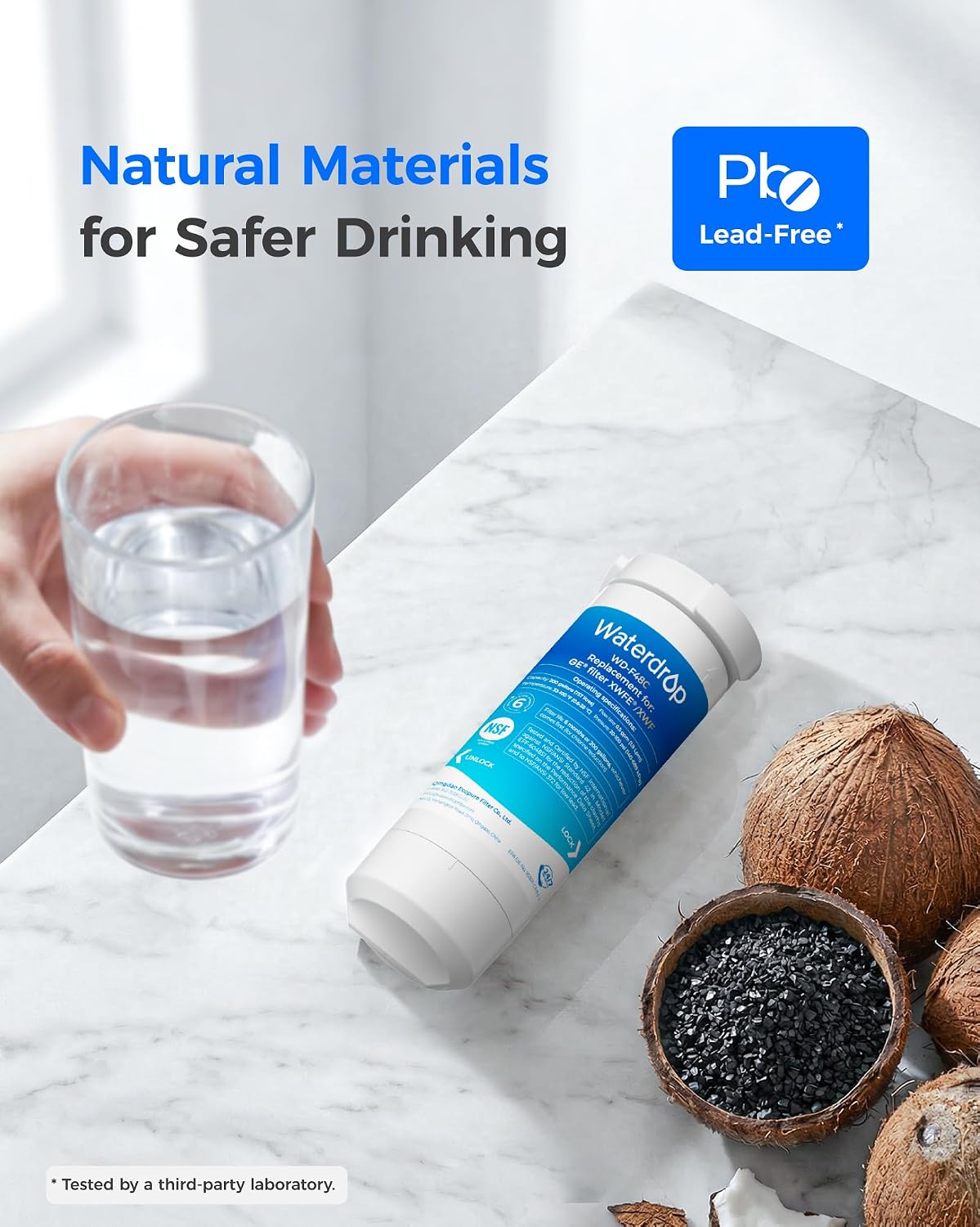 Waterdrop XWFE Refrigerator Water Filter, Built-in Chip, Replacement for GE® XWFE, XWF, Compatible with GNE27, GFE26, GDE25, GSS25 and PSE25 Series, NSF 42 & 372 Certified, 4 Pack