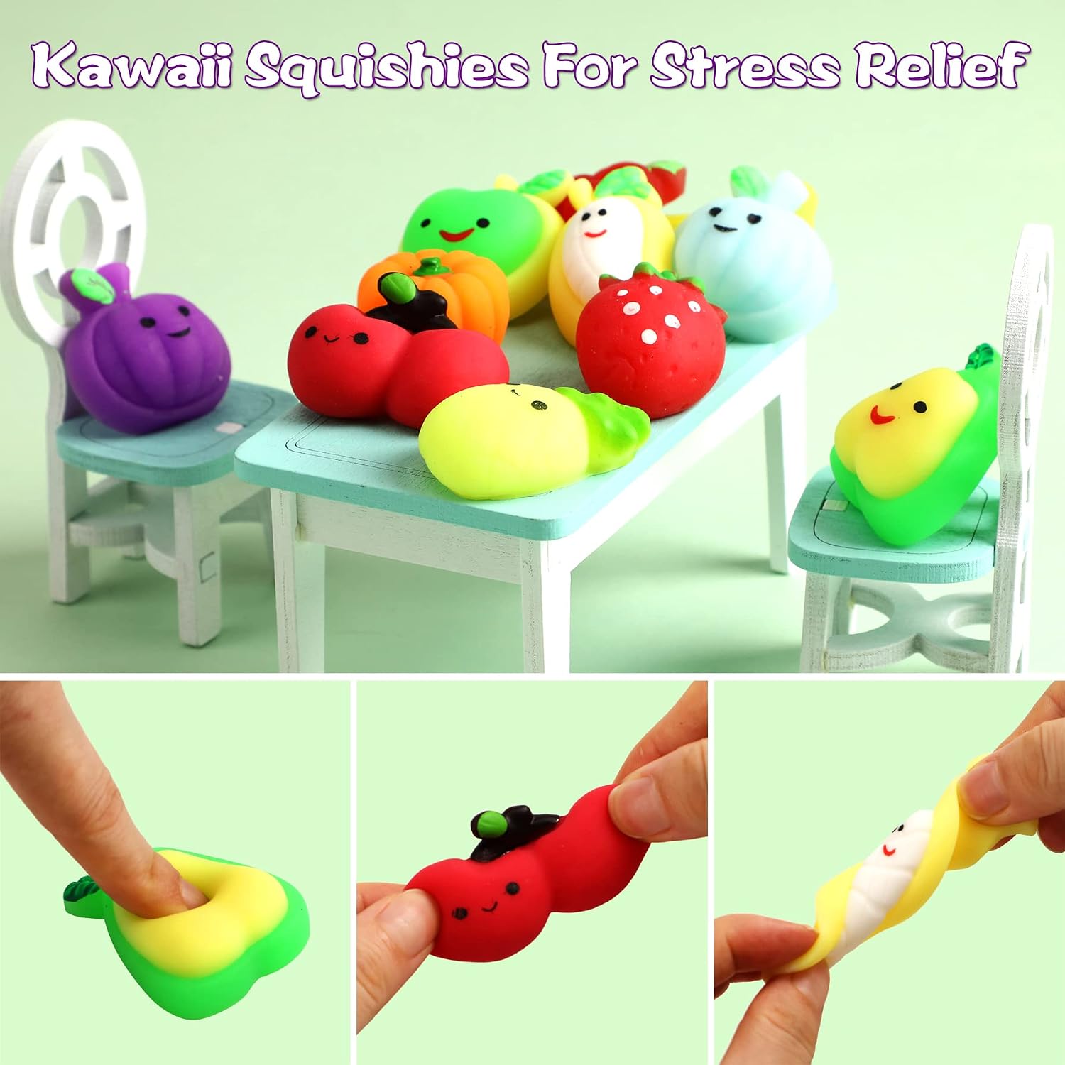 24 Pcs Fruit Mochi Squishy Toys, Squishies Bulk for Adults Stress Relief