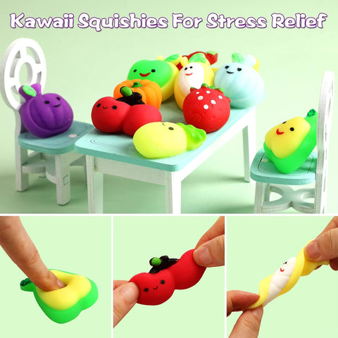 24 Pcs Fruit Mochi Squishy Toys, Squishies Bulk for Adults Stress Relief