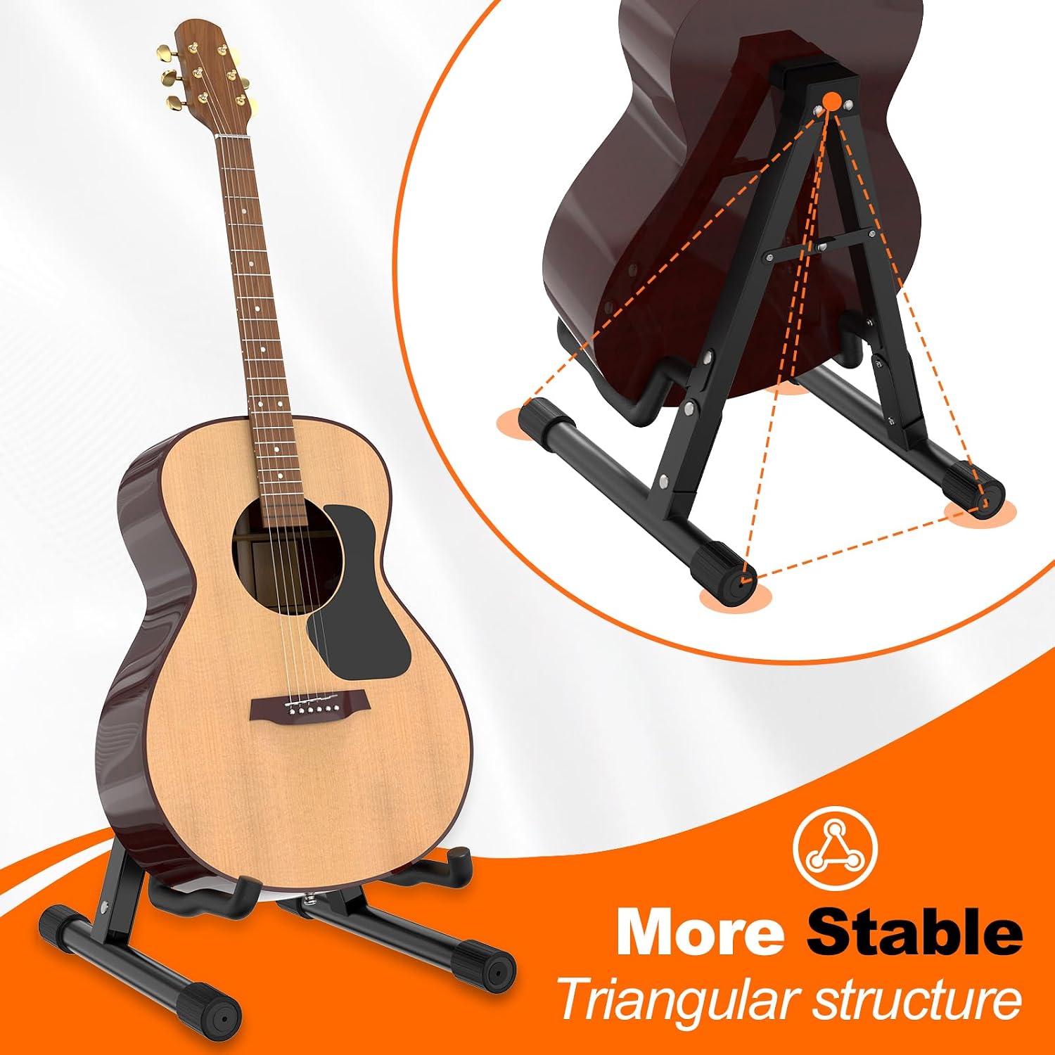 GLEAM Guitar Stand - Electric, Acoustic and Bass, Banjo Stand, A-Frame Metal Folding Guitar Rack with Non-Slip Rubber Sleeves and Foam Arms Black