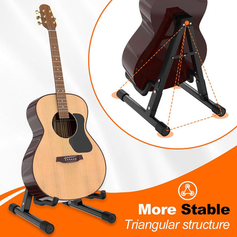 GLEAM Guitar Stand - Electric, Acoustic and Bass, Banjo Stand, A-Frame Metal Folding Guitar Rack with Non-Slip Rubber Sleeves and Foam Arms Black