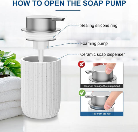 Ceramic Foaming Soap Dispenser, 12 oz Bathroom Foam Hand Soap Dispenser, Refillable Lotion Soap Dispenser with Removable Pump for Kitchen Hand Wash Dispenser, Modern Home Decor(2Pack-Speckled White)