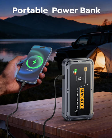 Portable Car Battery Jump Starter 5000A Car Jump Starter Battery Pack (9.0L Gas/8.5L Diesel), 12V Jump Box Car Battery Jumper Starter Portable Jumper Cables, Fast Charge, Lights, Compact