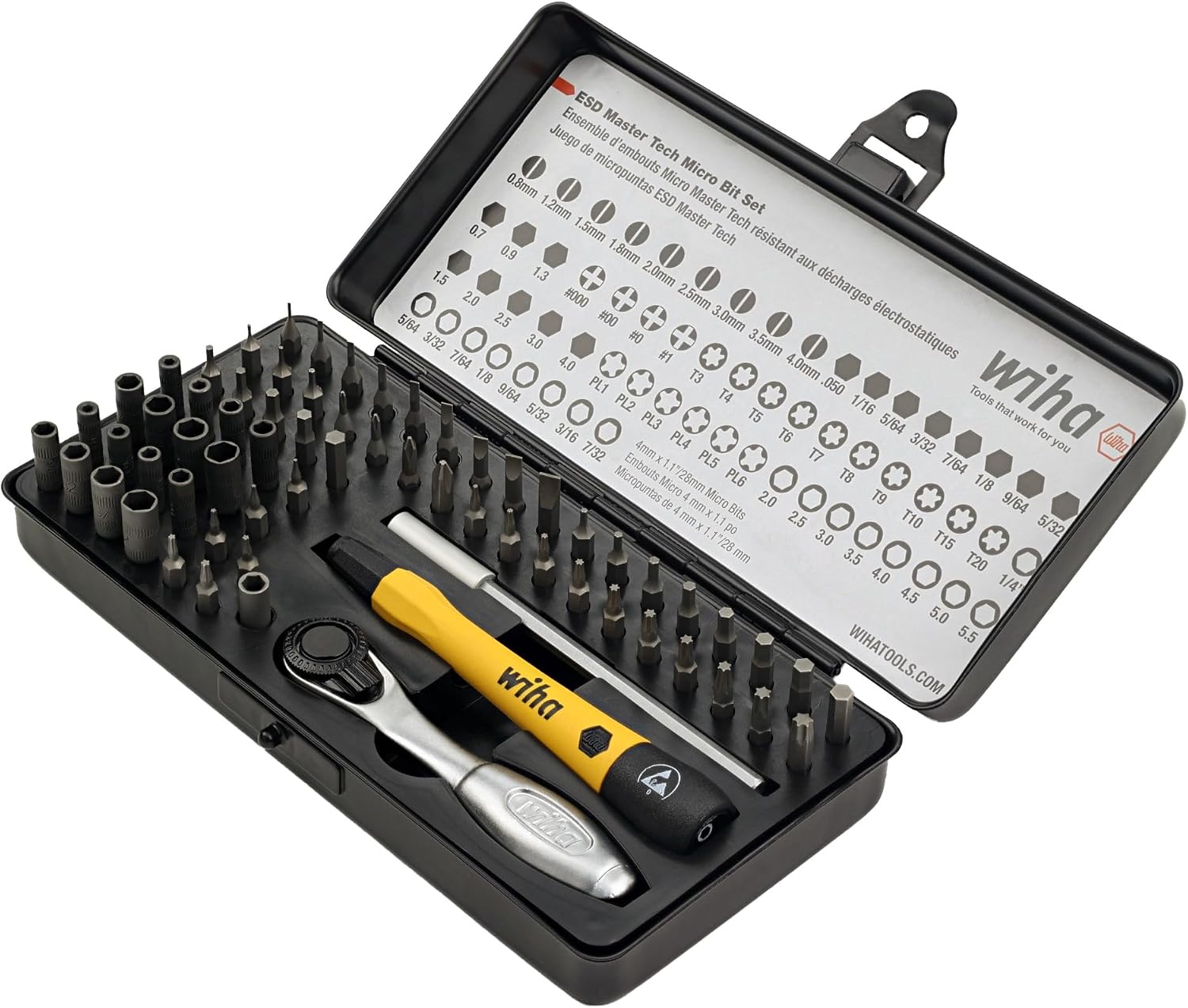 Wiha 75965 ESD Safe Master Technician Ratchet and MicroBits Set, 65 Piece