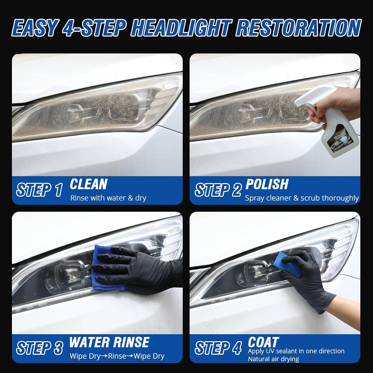 Headlight Restoration Kit, Automotive Headlight Cleaner and Yellowed Head Light Restoring Kit,Helps Clear Dull & Oxidized Lenses,Suitable for All Vehicle Headlamps