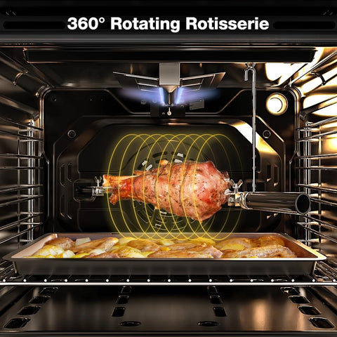 Thermomate 24" Gas Wall Oven, ETL Certified, 2.12 Cu.ft. Natural Gas with Bake Broil Rotisserie Functions, Timer and Convection Fan, 120V Cord Plug, Stainless Steel