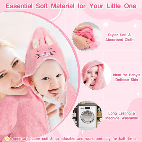 4 PCS Baby Bath Towels Set, Baby Towel for Newborn Essential (Pink Kittens)