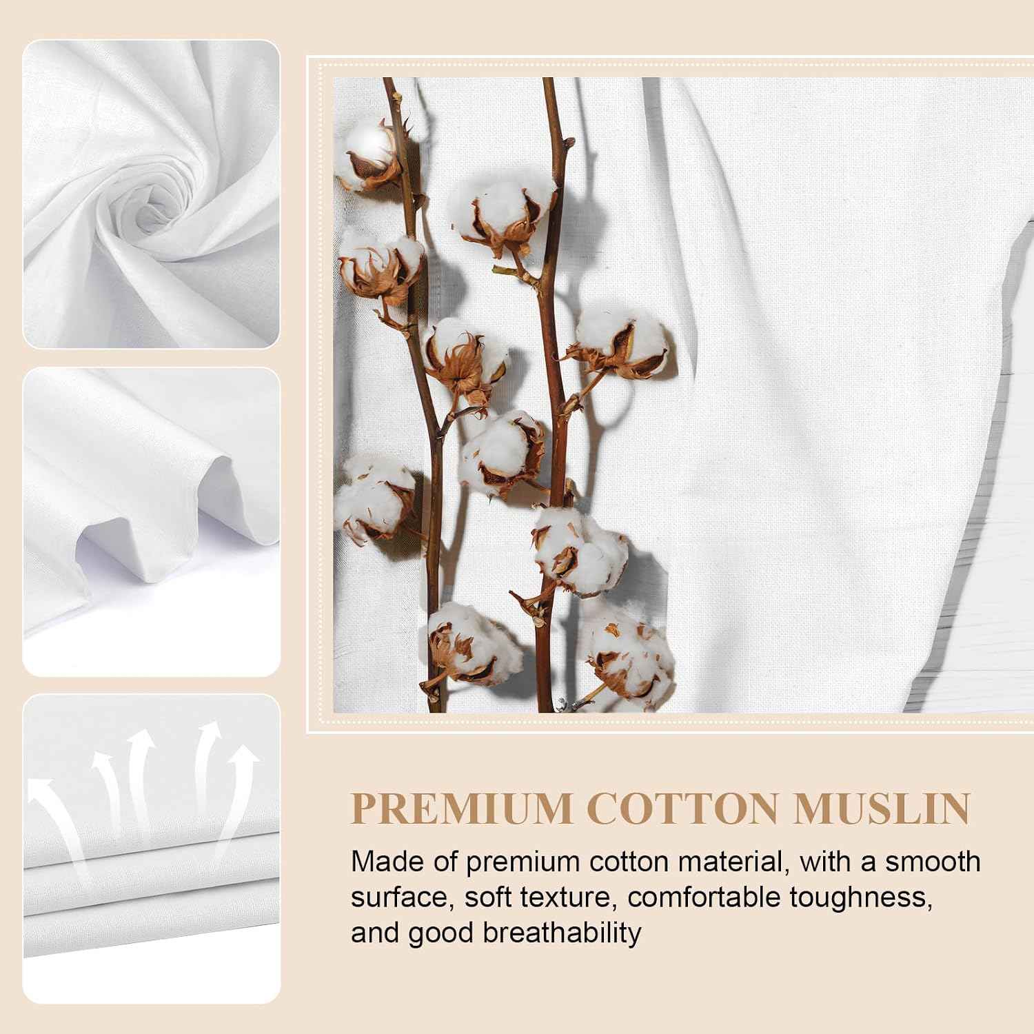 100% Cotton Muslin Fabric, 59 Inch X 2 Yards White Fabric by The Yard