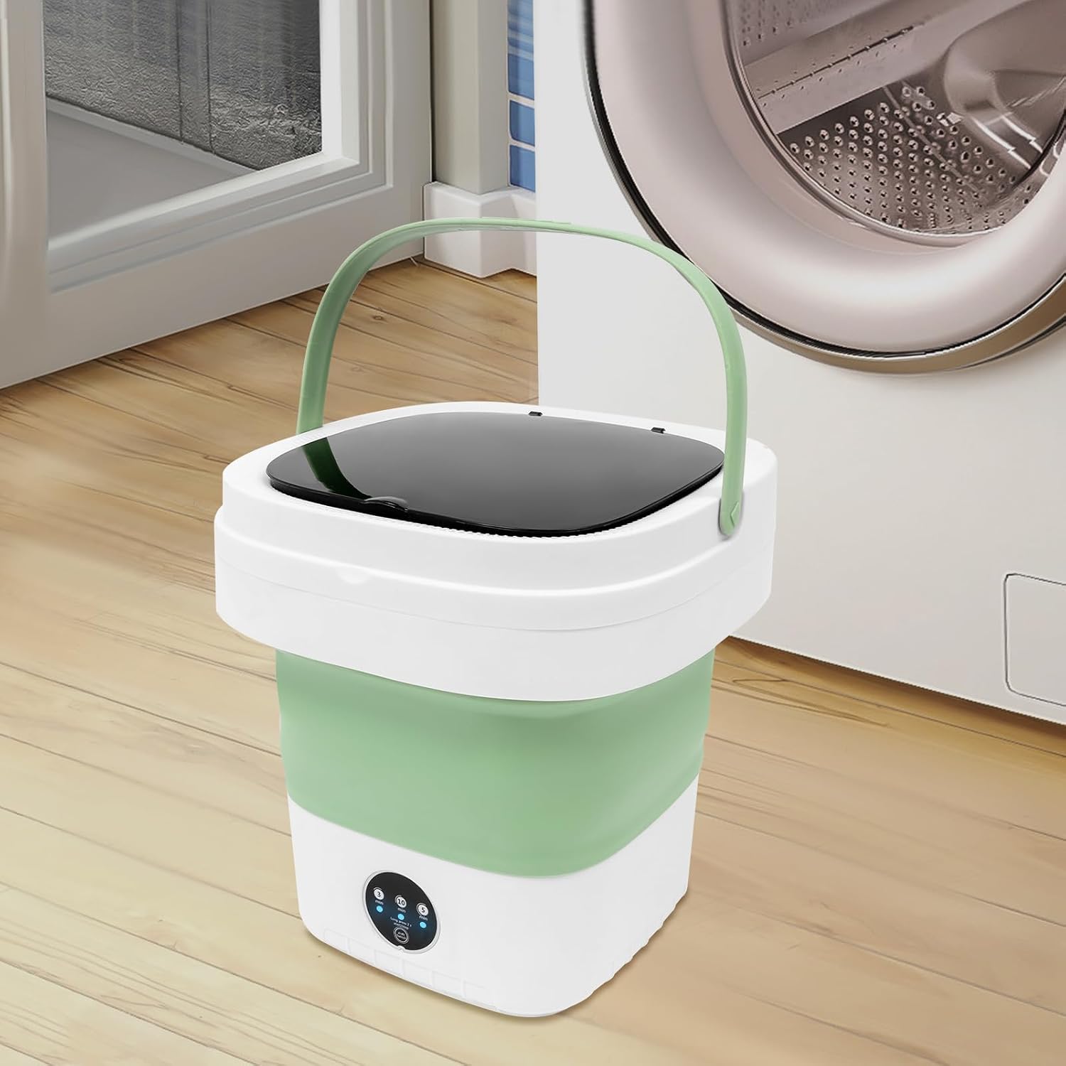 Portable Washing Machine,12L Upgraded With Spin Basket,Foldable Mini Washing Machine with 3 Modes Cleaning Small Washer for Baby Clothes, Underwear or Small Items, Apartment, Dorm,RV (Green)
