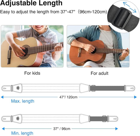 LEKATO Bass Guitar Strap for Electric Guitar & Bass 3" Wide Guitar Straps Padded Bass Guitar Strap Adjustable Length from 38" to 47" Bass Guitar Straps with Pick Holder 2 Safety Strap Locks & 6 Picks