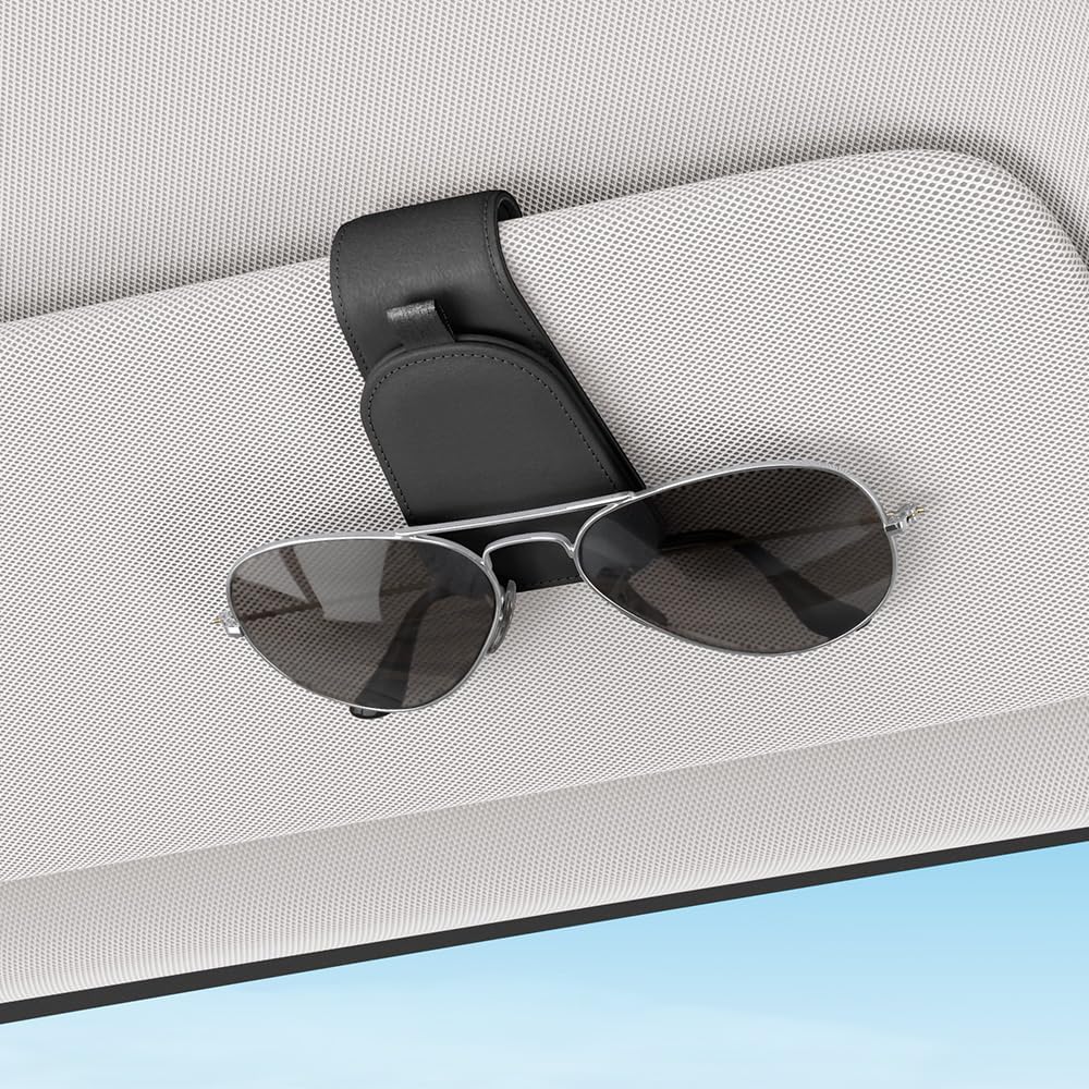 Sotfamily Magnetic Sunglass Holder for Car Visor, 2 Packs, Faux Leather