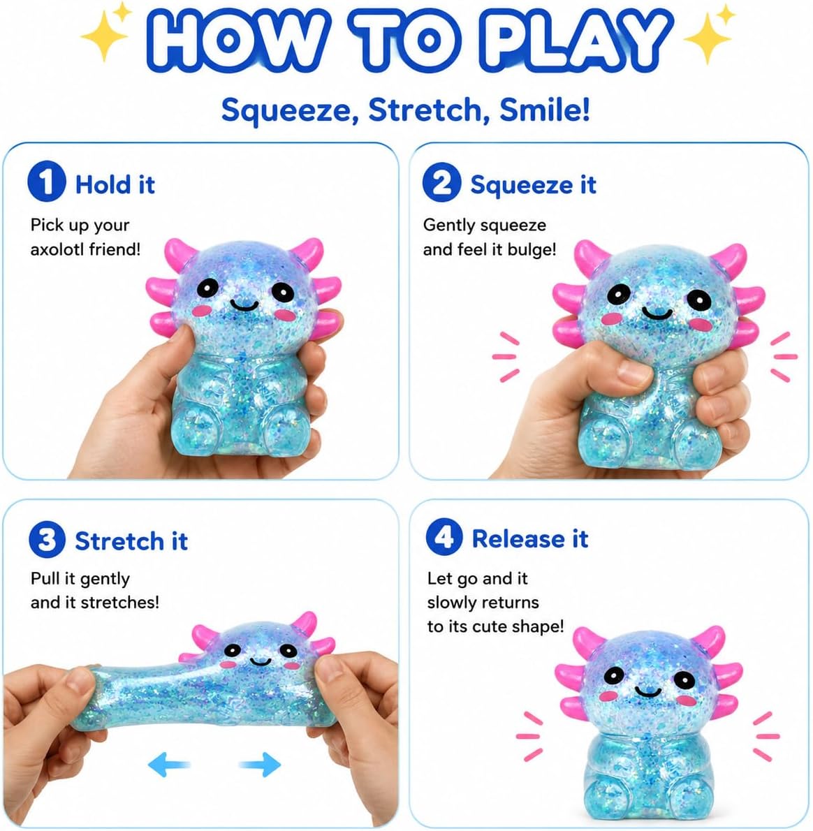 Axolotl Squishy Stress Ball, Cute Soft Slow Rising Squishy Toy, Calming Fidget Squeeze Toy Sensory Toy for Stress Relief Kids Adults