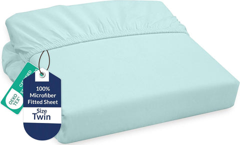 Microfiber Twin Fitted Sheet, Fits Up to 16 Inches Deep Pocket - Aqua