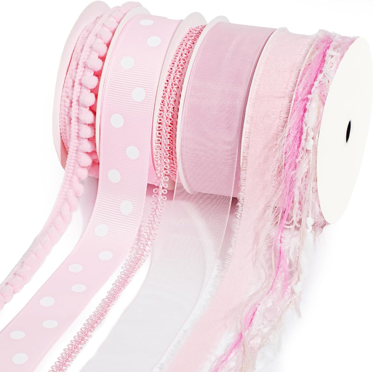 LaRibbons Pink Ribbons for Crafts 6 Rolls Baby Pink Ribbons