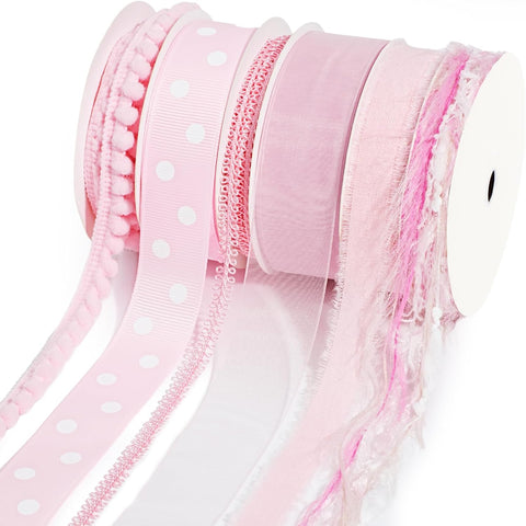 LaRibbons Pink Ribbons for Crafts 6 Rolls Baby Pink Ribbons