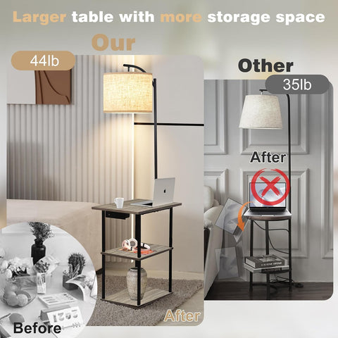 PESRAE Floor Lamp with Table, End Tables with Charging Station