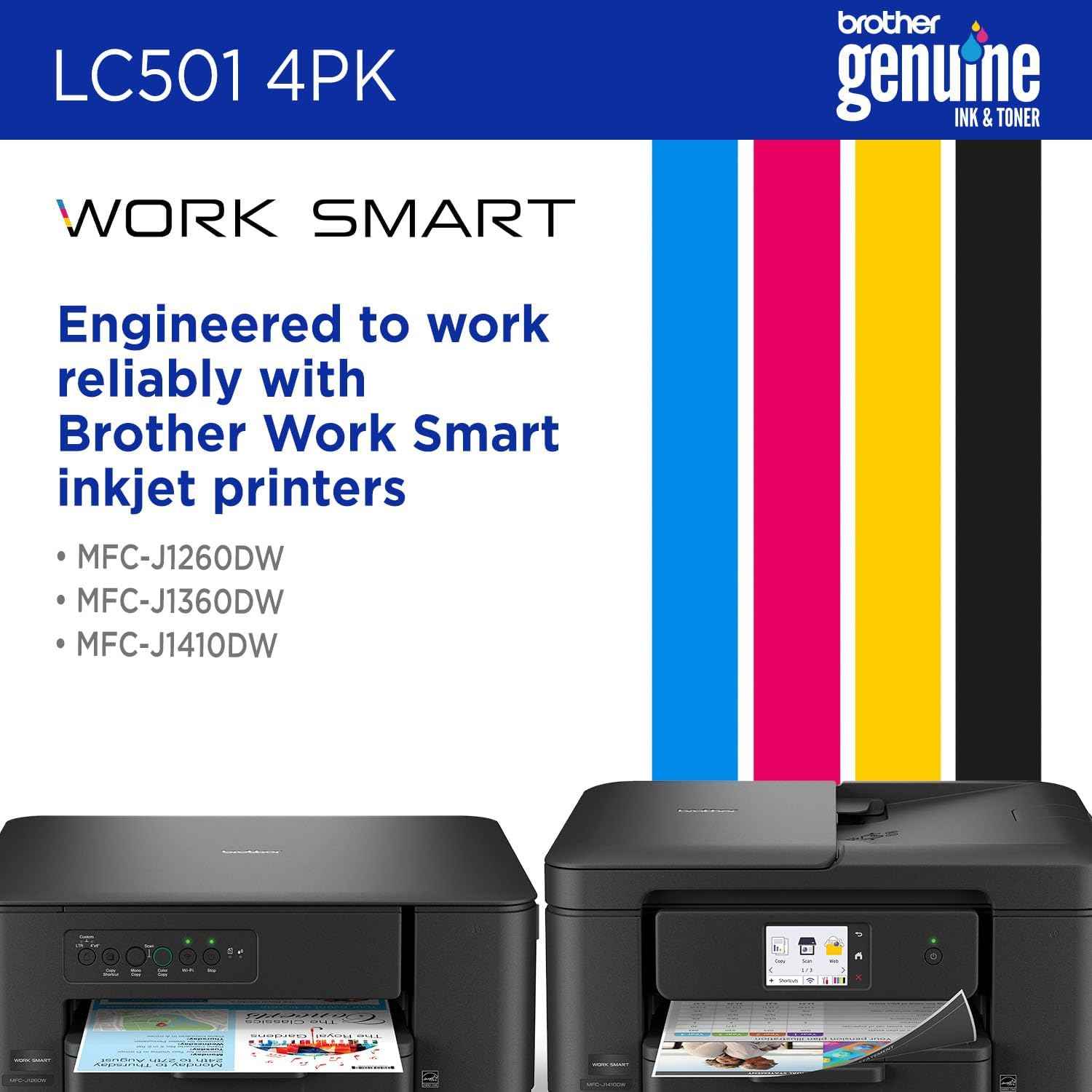 Brother Genuine LC5014PK 4-Pack (1 Each of) Standard Yield Black, Cyan, Magenta, and Yellow Ink Cartridges | Genuine Brother LC5014PK 4-Cartridge Set: Bk≈250 Pages, C and M and Y≈200 Pages, (1 Each of)