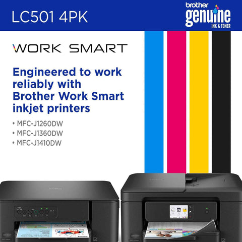 Brother Genuine LC5014PK 4-Pack (1 Each of) Standard Yield Black, Cyan, Magenta, and Yellow Ink Cartridges | Genuine Brother LC5014PK 4-Cartridge Set: Bk≈250 Pages, C and M and Y≈200 Pages, (1 Each of)