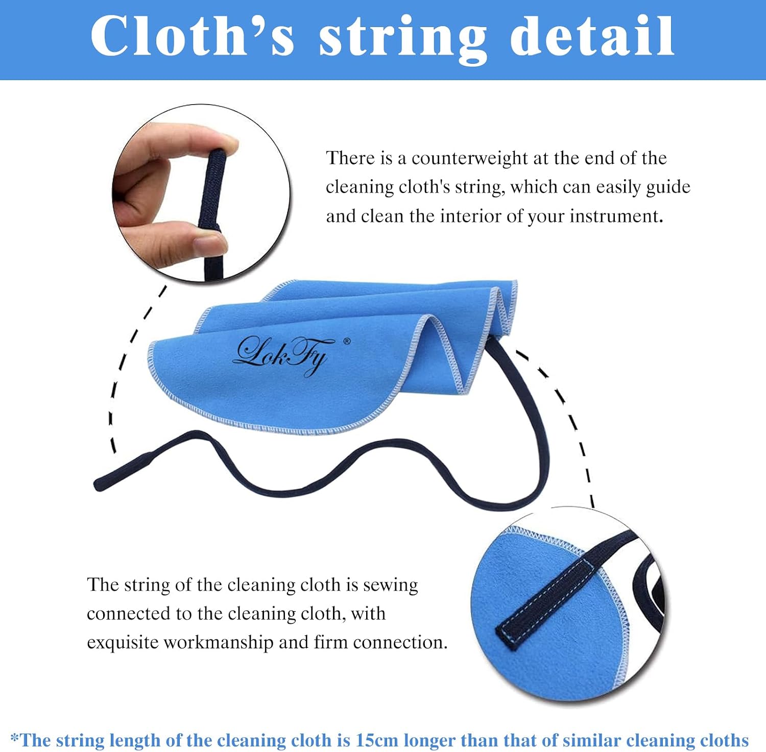 Cleaning Cloth for Inside Tube Suitable for Clarinet Piccolo Flute Sax Saxophone (Blue)