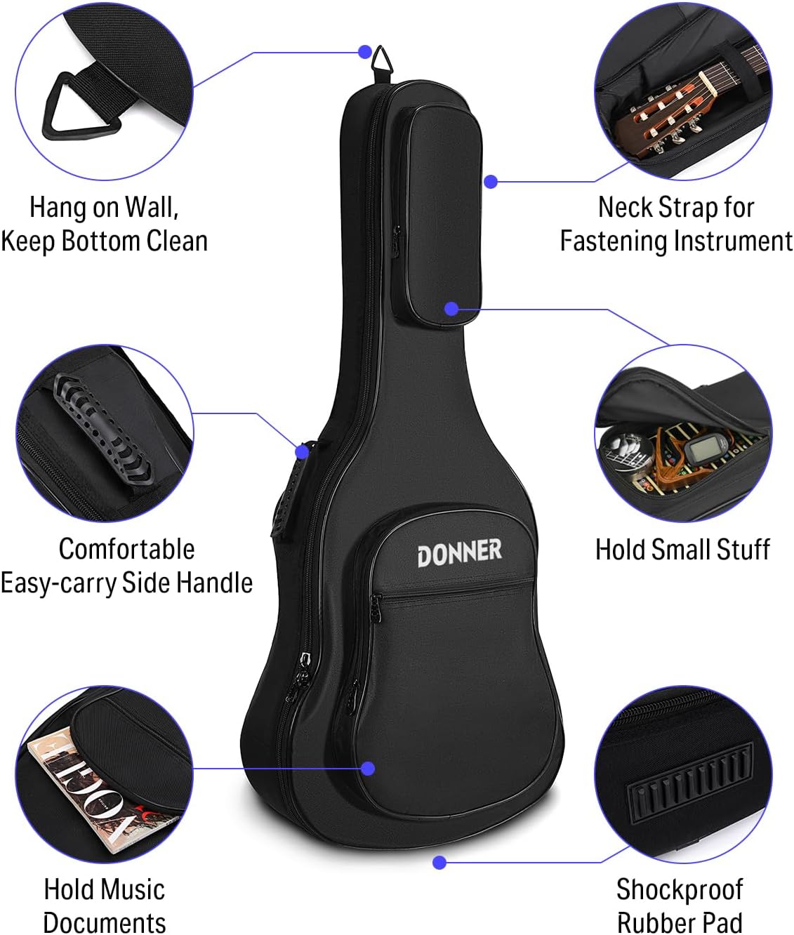 Donner 36 Inch Acoustic Guitar Case, 0.4 Inch Thick Padding Soft Gig Bag