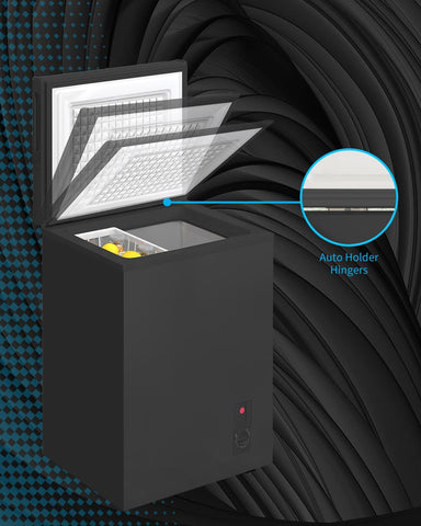 Black Chest Freezer,3.5 Cu Ft Compact Freezer with 7 Level Adjustable Temperature,Top Open Door Freezer with Removable Storage Basket,Energy Saving Deep Freezer (Black,3.5 Cu Ft)