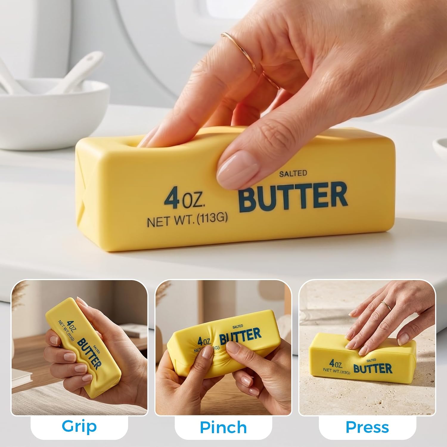 Butter Squishy, Soft Slow Rising Squeeze Toys, Butter Stick Toys (Yellow)