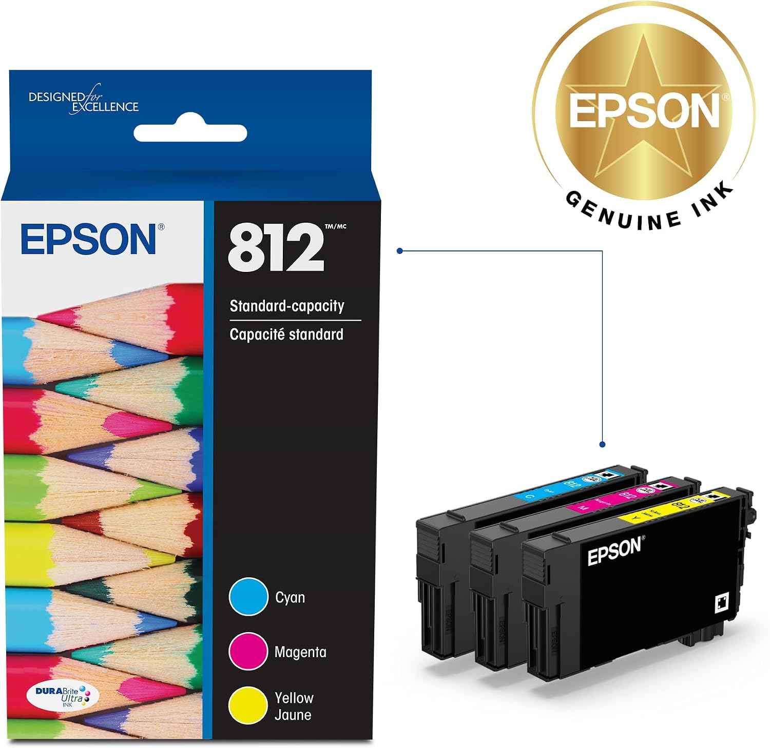 Epson 812 Genuine Ink Standard Capacity 3 Color Combo Pack T812520 | Works With WorkForce Pro WF-7310 WF-7820 WF-7840 EC-C7000 Printers