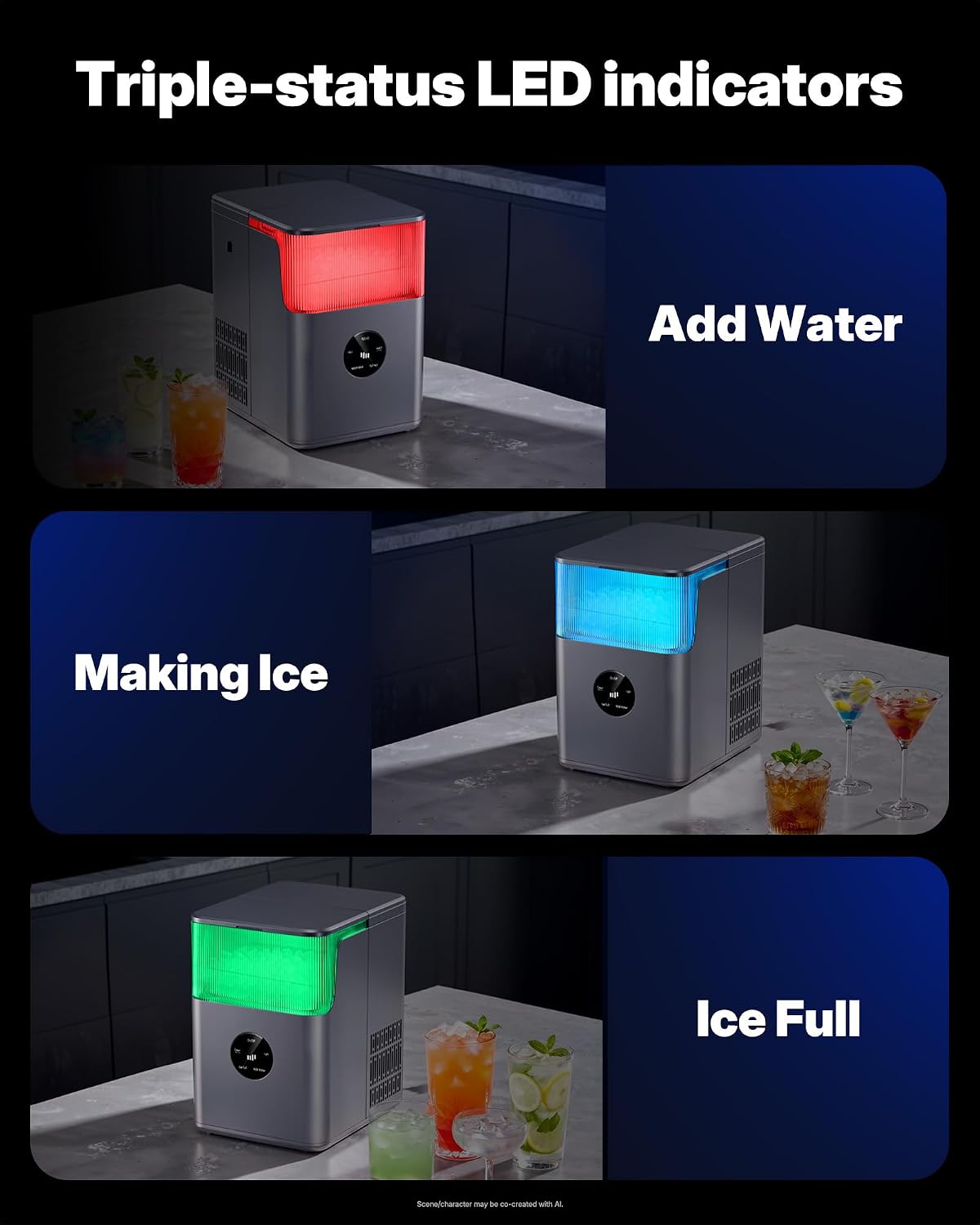 Upstreman Nugget Ice Maker Countertop, 33lbs/24H, Touchscreen Ice Machine with Self-Cleanin Function, Portable Ice Makers for Home Kitchen Office Camping RV-NI33