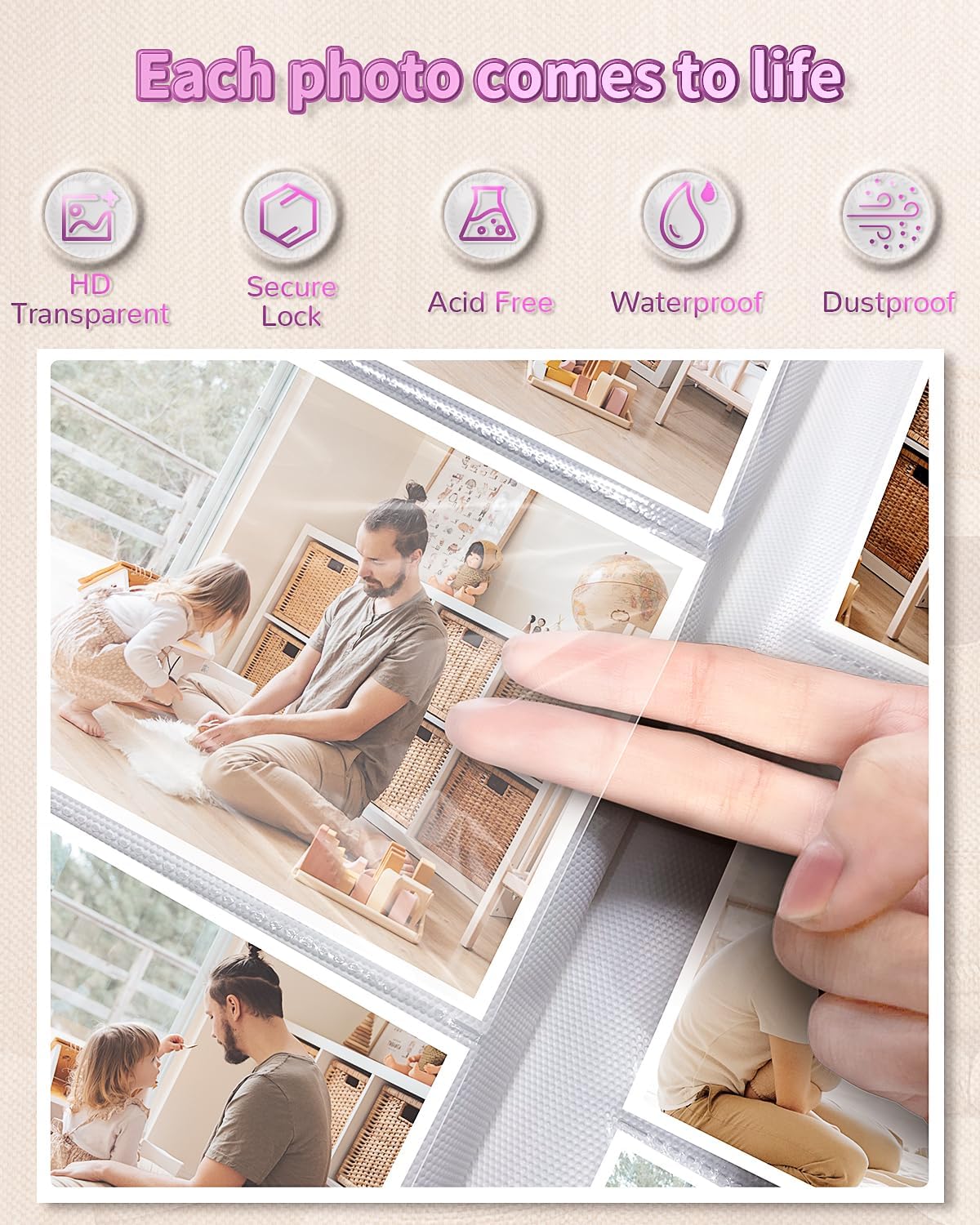 Artfeel Photo Album 4x6 with 300 Pockets,Slip-in Picture Albums,Linen Cover Memory Book with Front Window,White Page Vertical Photo Book for Wedding,Family,Anniversare,Baby,Vacation