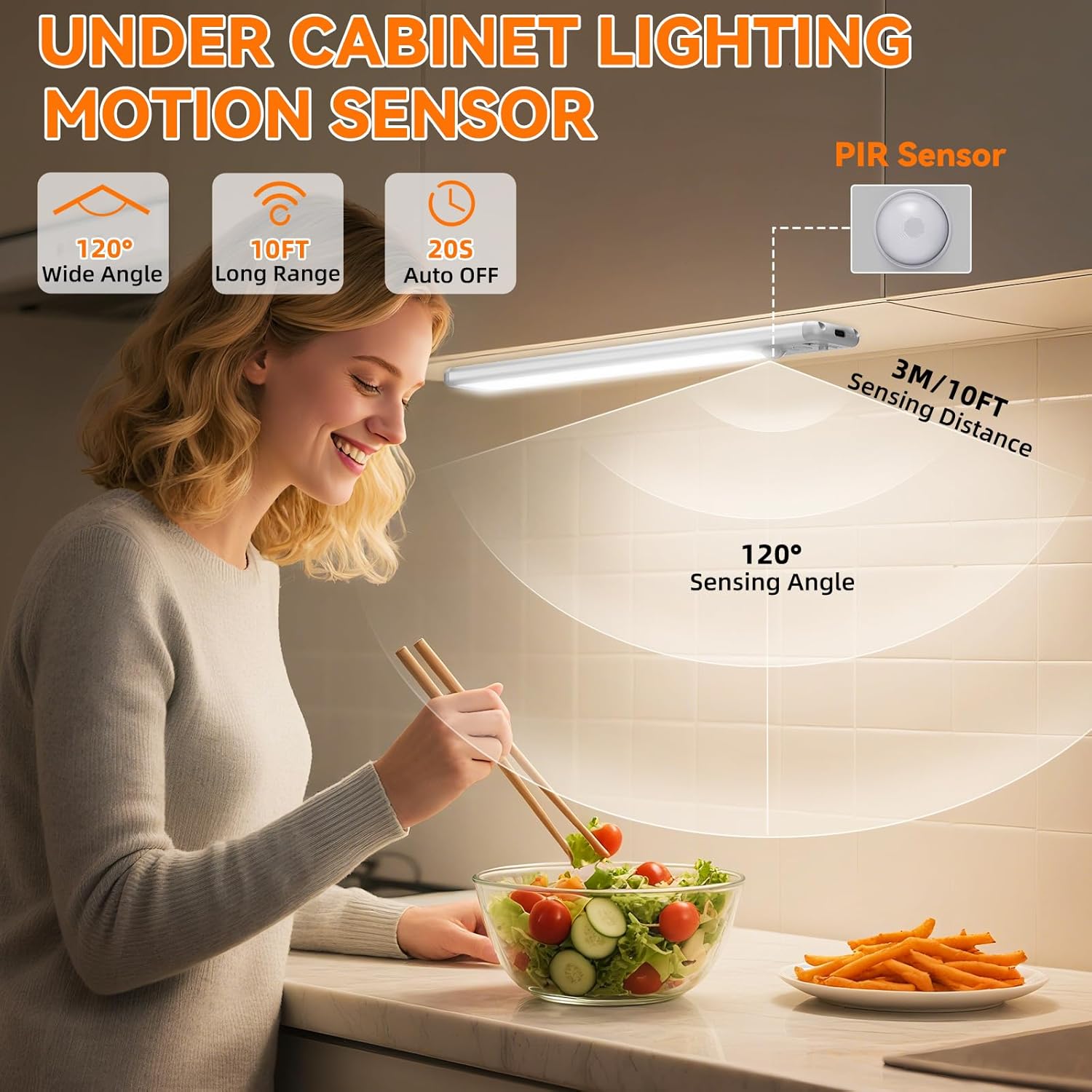 Under Cabinet Lighting Wireless, 10inch Motion Sensor Light Indoor, 3Pack