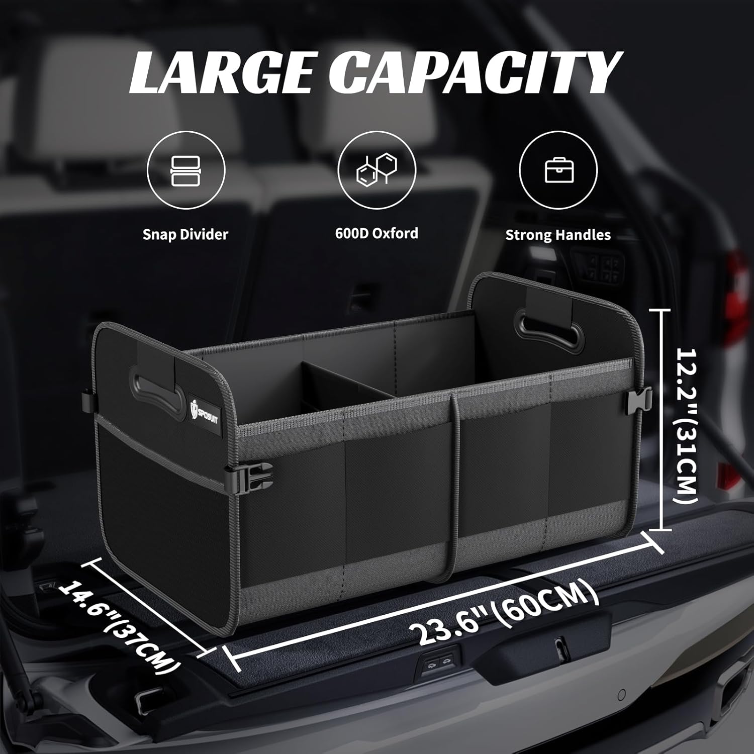 Sposuit Trunk Organizer for Car - 70L Collapsible Sturdy Car Storage, Black