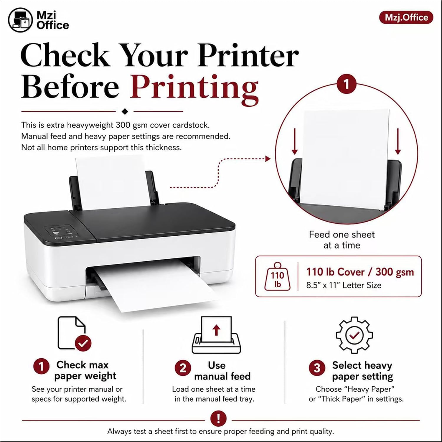Card Stock Paper 8.5 x 11 White, 110 lb Cover/ 300 gsm Cardstock
