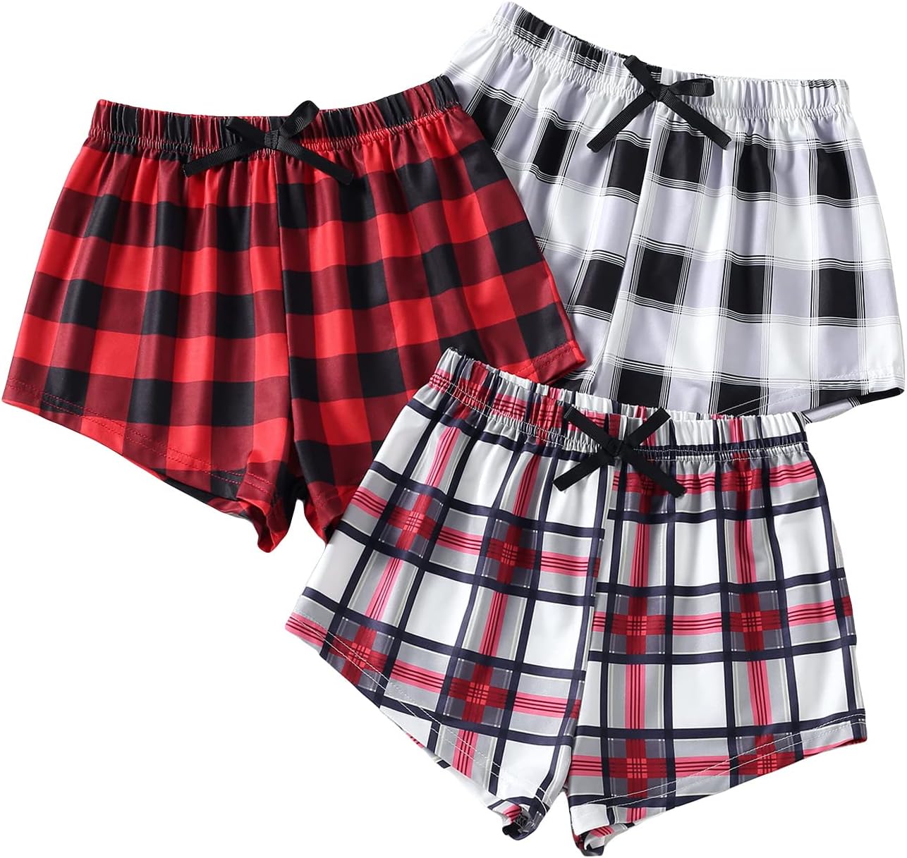 Milumia Girl's 3 Pieces Casual Plaid Print Comfy Summer Fall Shorts