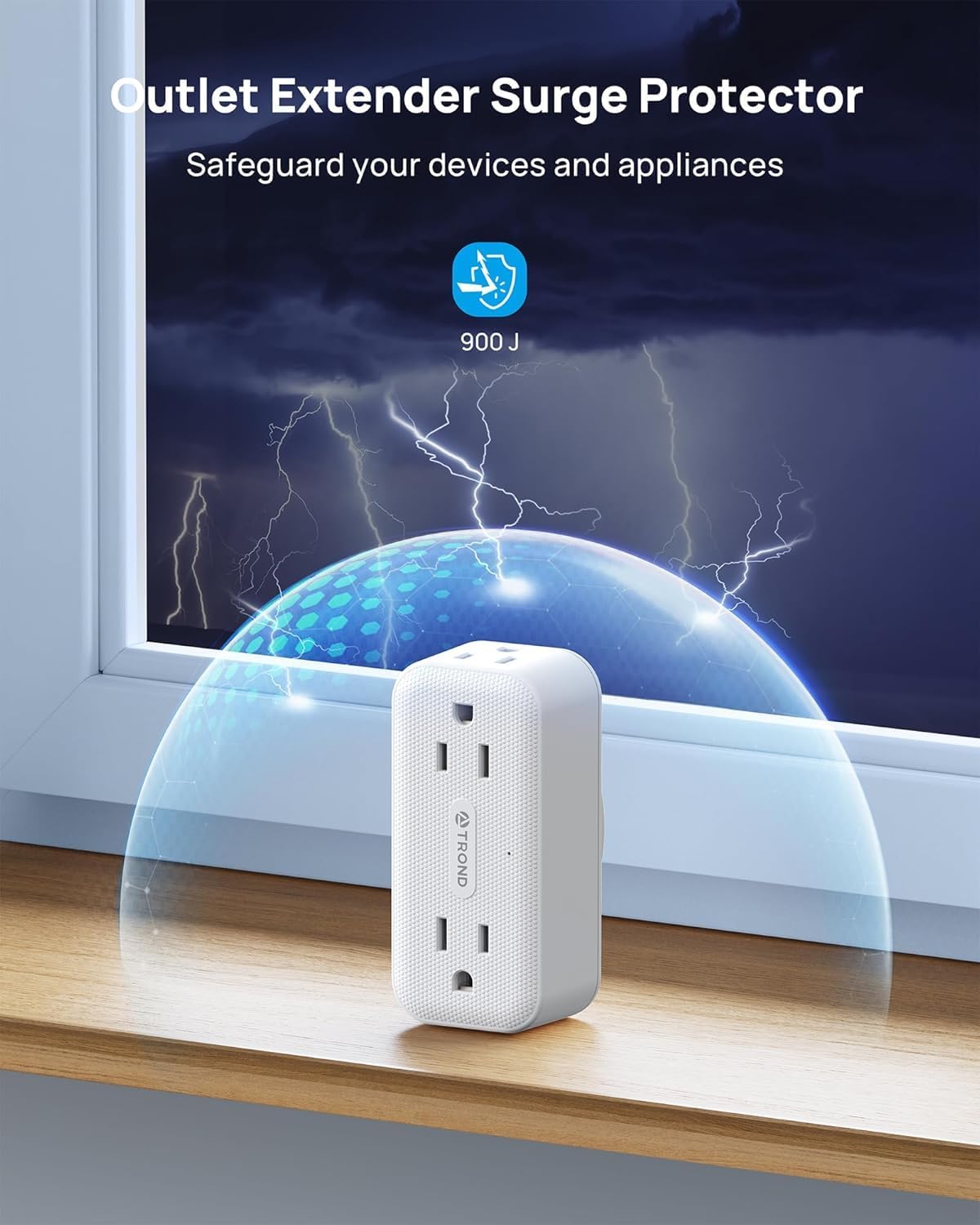 TROND Surge Protector Outlet Extender with 360 Rotating Plug, White