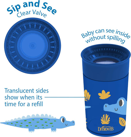Dr. Brown's Milestones Cheers360 Spoutless Cup, Blue & Green, 2-Pack