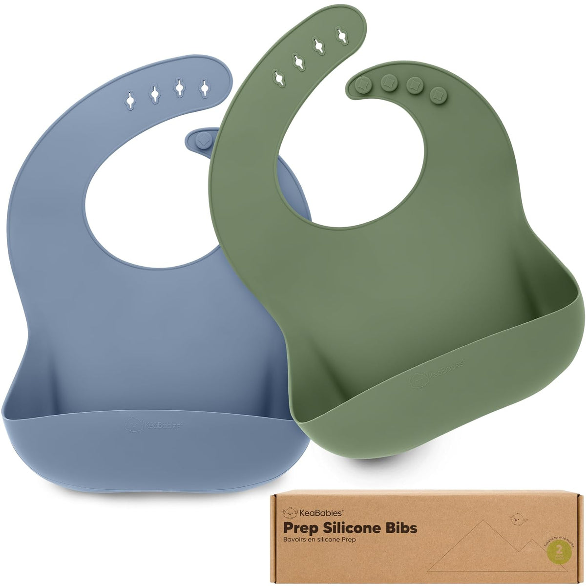 KeaBabies 2-Pack Silicone Bibs for Babies, Toddlers Girl, Boy (Slate)
