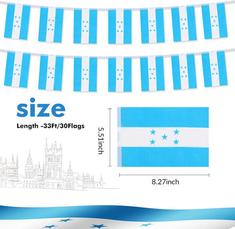 Honduras Flag Banner, Small Mini Honduran Flags Patriotic Decoration for Party, Classroom, Sports Events, 33 Feet 30 Flags