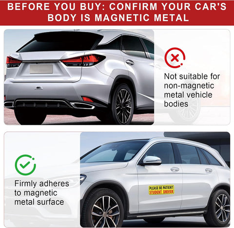 JUSTTOP 3pcs Student Driver Magnet for Car, Please Be Patient Student Driver, New Drivers Sticker Safety Warning, Magnetic Reflective Rookie Driver Bumper Sticker (Black&Red)