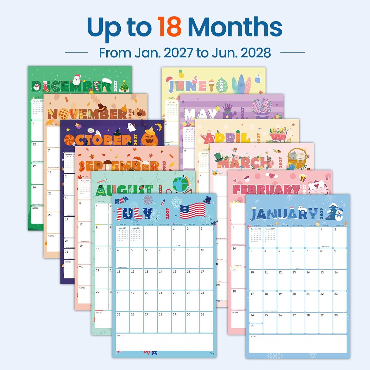 SUNEE 2027 Wall Calendar Extra Large 17"x27", 18 Month January Calendar (Ends March 2028),Vertical Monthly for Wall, Cute