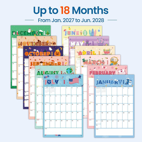 SUNEE 2027 Wall Calendar Extra Large 17"x27", 18 Month January Calendar (Ends March 2028),Vertical Monthly for Wall, Cute