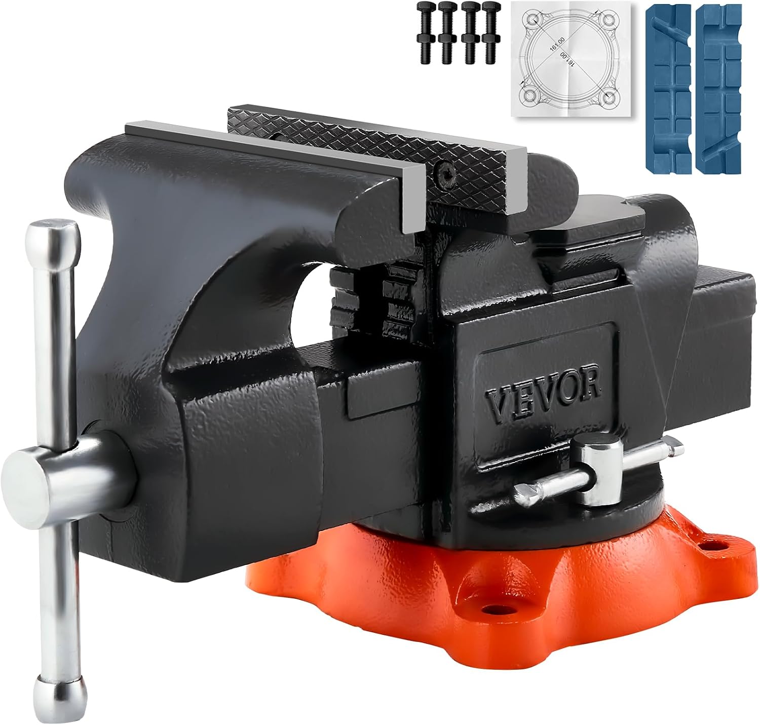 VEVOR Bench Vise, 5" Jaw Width, 5" Max Jaw Opening Multipurpose Vise with 360° Swivel Locking Base, 2.8" Throat Depth, Heavy Duty Ductile Iron Workbench Vise with Anvil, for Clamping Round Pipes