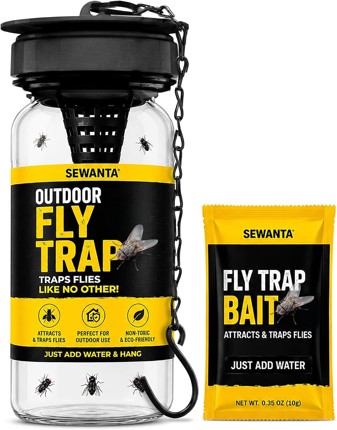 Outdoor Fly Trap Fly Traps with Dissolvable Non-Toxic Bait - Fly Repellent for Outdoor Use Only - Controls Flies for Patios, Barns, Ranches Etc. Hanging Fly Traps with Tie Included