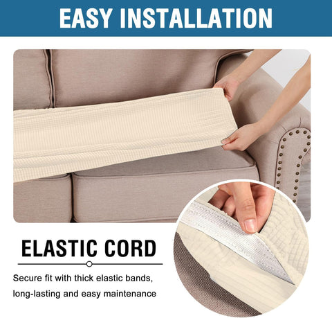 H.VERSAILTEX Super Stretch Individual Seat Cushion Covers Sofa Covers Couch Cushion Covers Slipcover Sets Thick Jacquard Textured Twill Fabric (1 Piece Sofa Cushion Cover, Butter Cream)