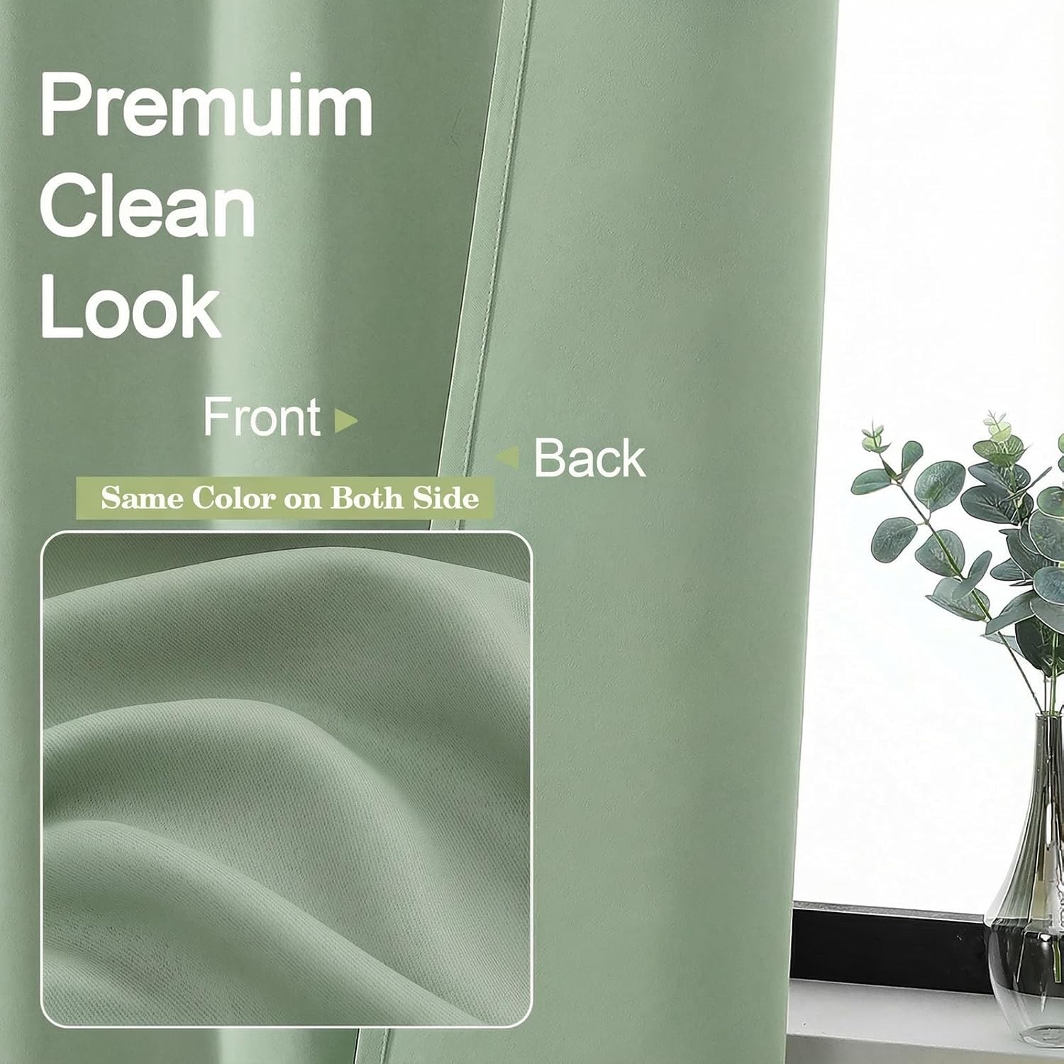 OWENIE Light Green Blackout Curtains for Bedroom 45 Inch Length 2 Panels