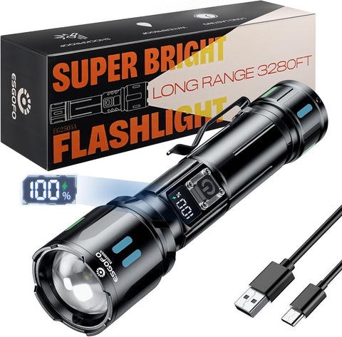 Esgofo Rechargeable Flashlights High Lumens 100000, Single Click - 3 Modes