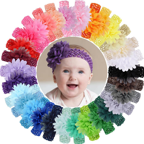 30 Colors Chiffon Flower Baby Girls Headbands Elastic Baby Bows