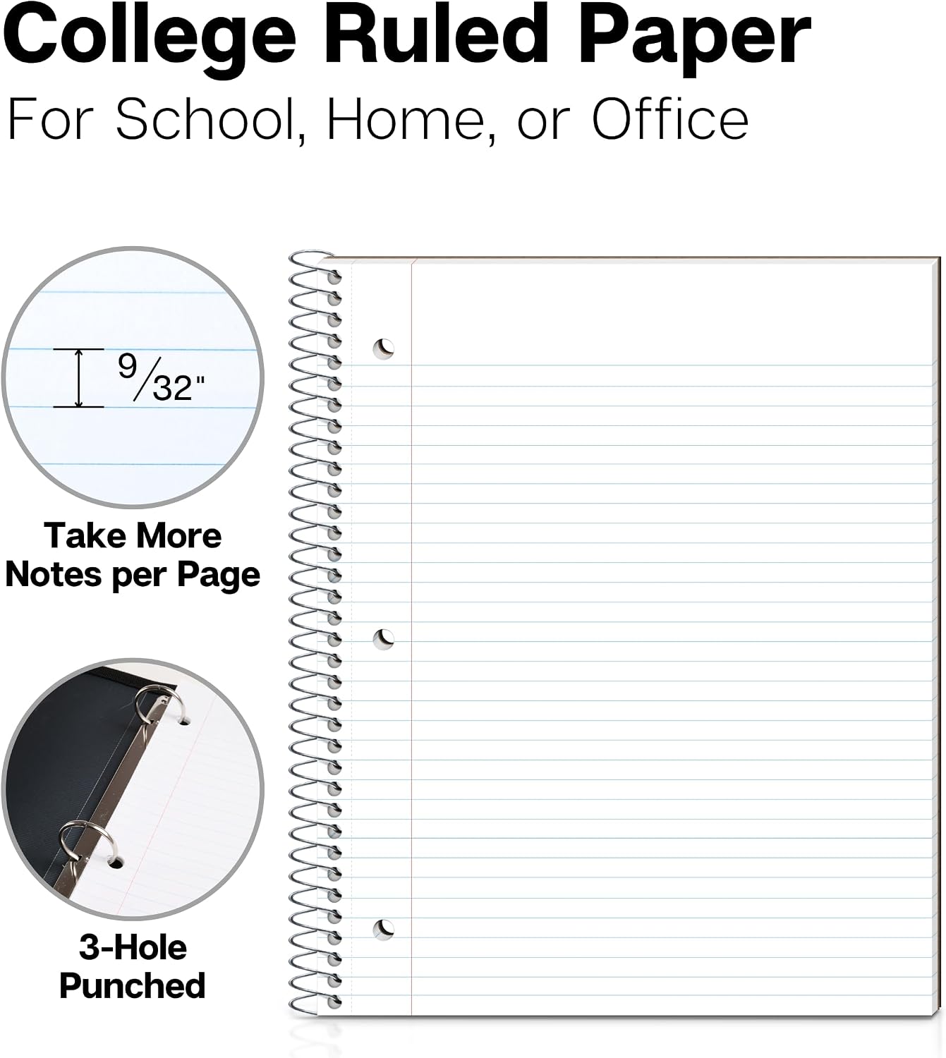 Dunwell 1-Subject College Ruled Spiral Notebook 8.5x11, 100 Sheets, Black