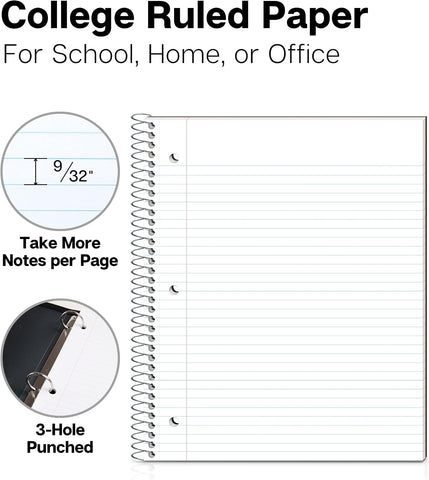 Dunwell 1-Subject College Ruled Spiral Notebook 8.5x11, 100 Sheets, Black