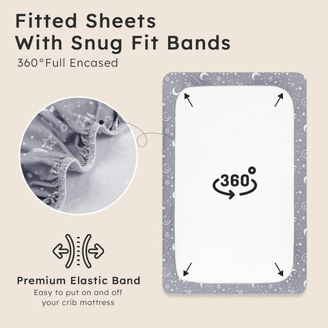 2-pk Crib Sheets for Boys Girls Neutral 52x28 (Blue Grey+Star)