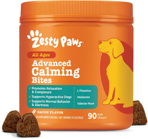 Zesty Paws Advanced Calming Chews for Dogs - Melatonin, Bacon, 90 Ct